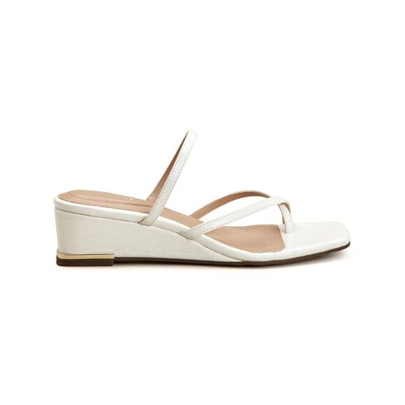 ALFANI Womens White Metallic Accent Eadyn Square Toe Wedge Slip On Sandals 11 M